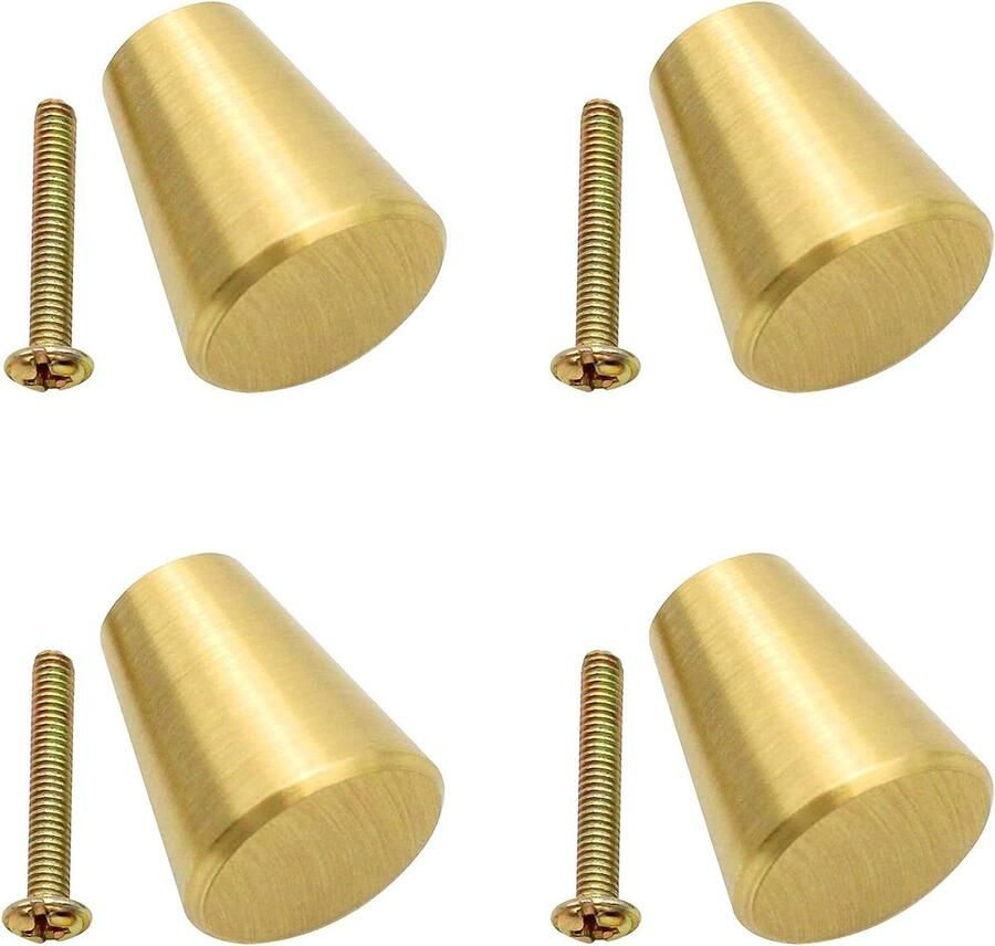 JGS Premium Rond massief messing kastknoppen set van 4 meubelknoppen voor kasten en keuken geborsteld messing goudkleurig incl. schroeven hal en badkamer enkele gat klein formaat