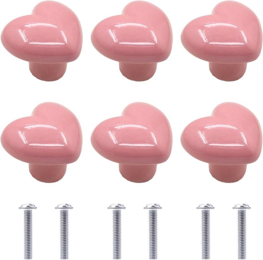 Trankielo Keramische Hartvormige Meubelknoppen (6 Stuks) – Kleurrijk en Kindvriendelijk – Voor Kledingkasten en Boekenplanken inclusief Bevestigingsschroeven