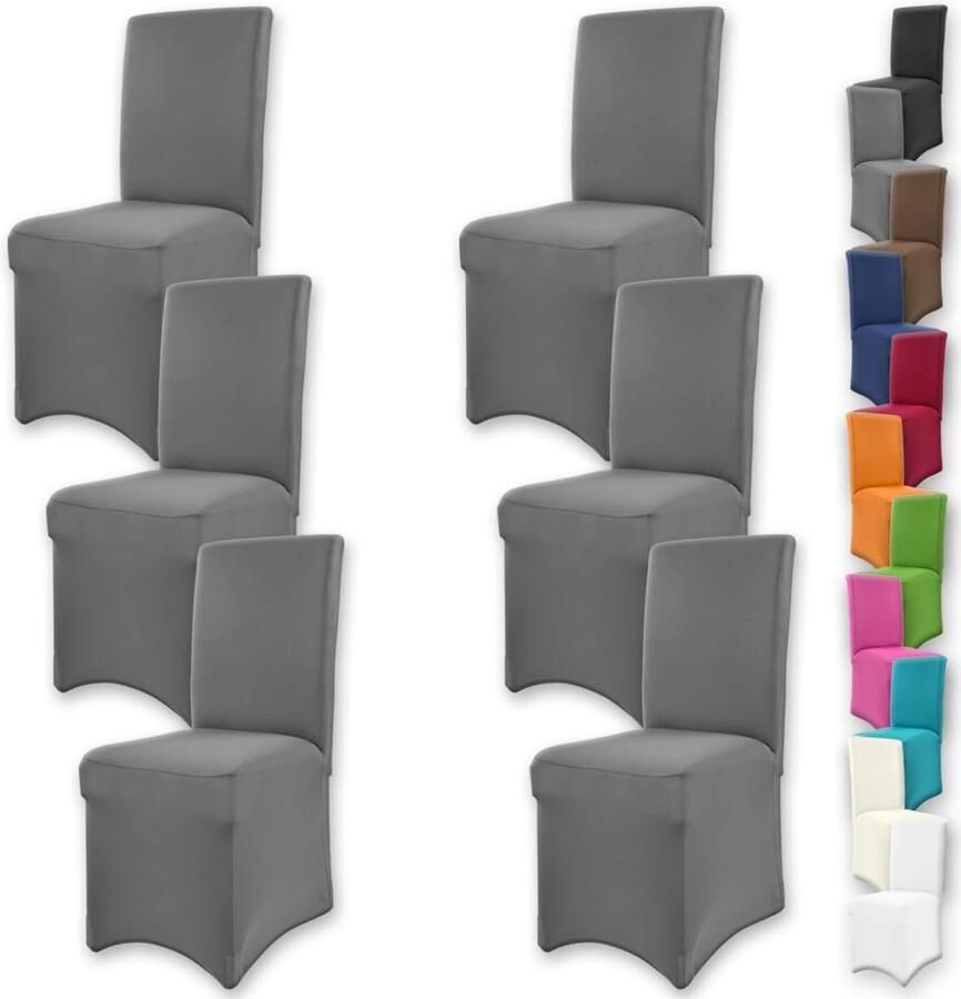 Trankielo Luxe Antraciete Stoelhoezen Set van 6 Bi-Elastische Stretch Pasvorm Öko-Tex-Standaard 100