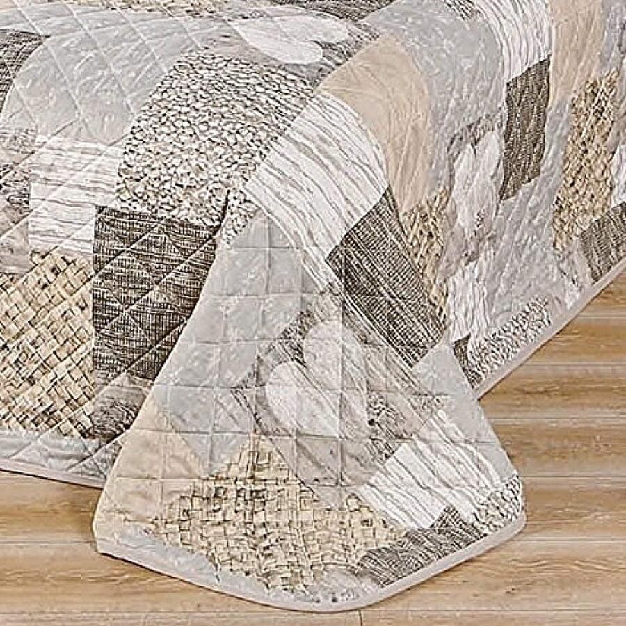 Trankielo Luxe Bedsprei met Hartenontwerp – Bruine Patchwork Sprei voor Tweepersoonsbed – Afmeting 200 x 220 cm