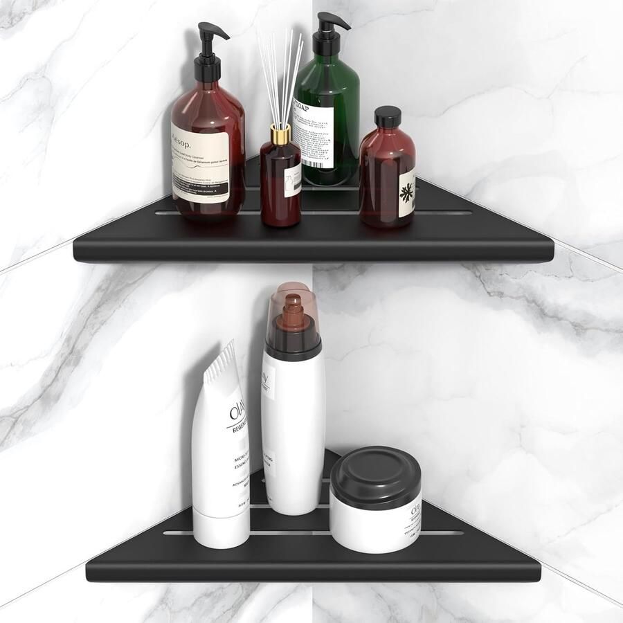 Trankielo Luxe Doucheplank Set van 2 Roestvrij Staal Zwart Ruimtebesparend Perfect voor Badkamer Organisatie