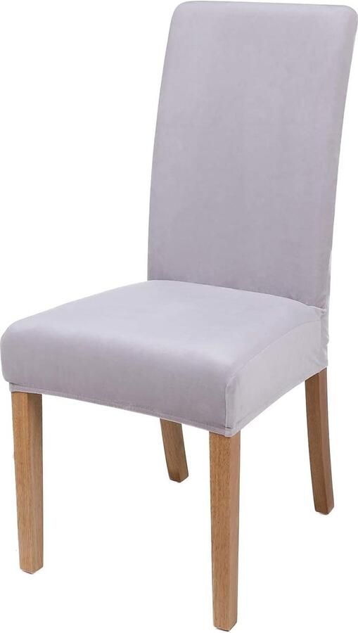 Trankielo Luxe Fluwelen Stoelhoezen Set van 6 Grijze Universele en Wasbare Hoes voor Eetkamerstoelen