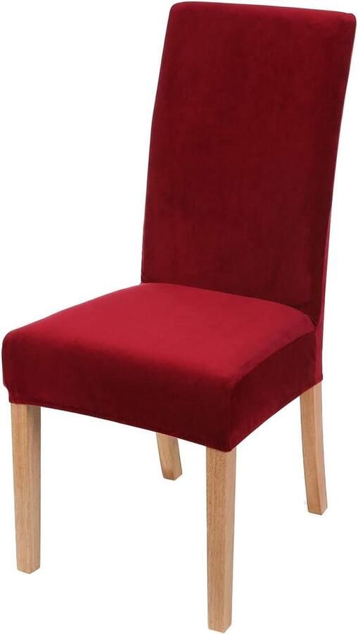 Trankielo Luxe Fluwelen Stoelhoezen Set van 6 Universele en Wasbare Stoelbeschermers in Wijnrood