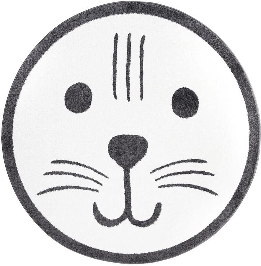 Trankielo Luxe Kinderkamertapijt in Crème en Grijs met Teddy-gezicht 160 cm rond