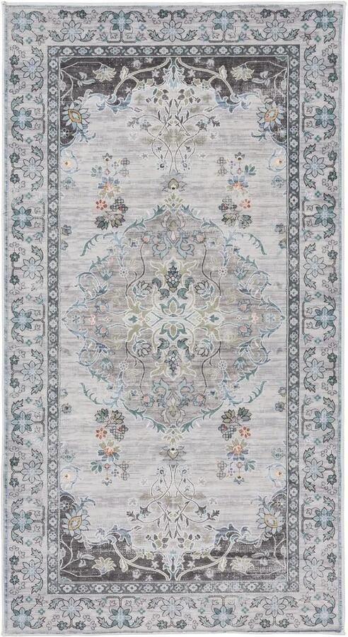 Trankielo Luxe Laagpolige Tapijt met Bloemenmotief Waterafstotend Geschikt voor Woonkamer Eetkamer en Slaapkamer Grijs 120 x 170 cm