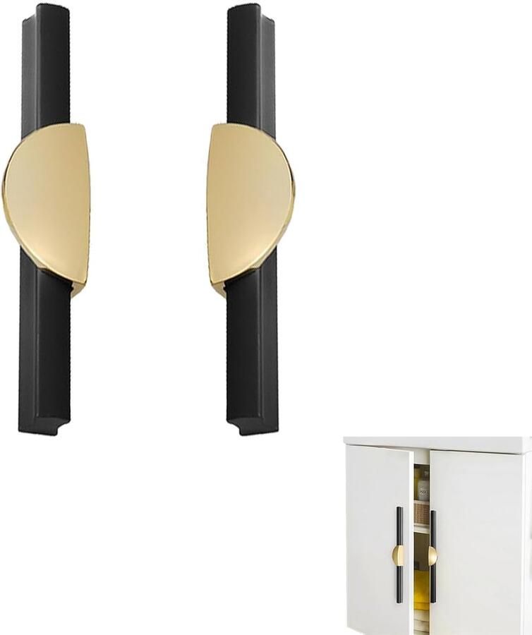 Trankielo Luxe Lade Grepen Set van 2 Zwart Goud Design – Geschikt voor Kledingkasten Keukendeuren Nachtkastjes – Stevig en Duurzaam Materiaal