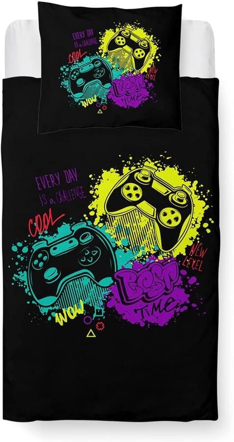 Trankielo Luxe Microfiber Gamer Beddengoed Set Bettbezug 140 x 200 cm met bijpassende Kussenhoes 65 x 65 cm Kinder Beddengoed Jongens Enkele Bed Set