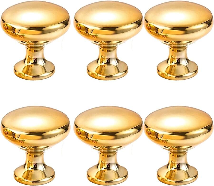 Trankielo Luxe Ronde Gouden Ladeknoppen – Set van 6 – Meubelgrepen voor Kastdeuren en Lades Kwaliteitsvolle Aluminiumlegering – 25 mm x 30 mm