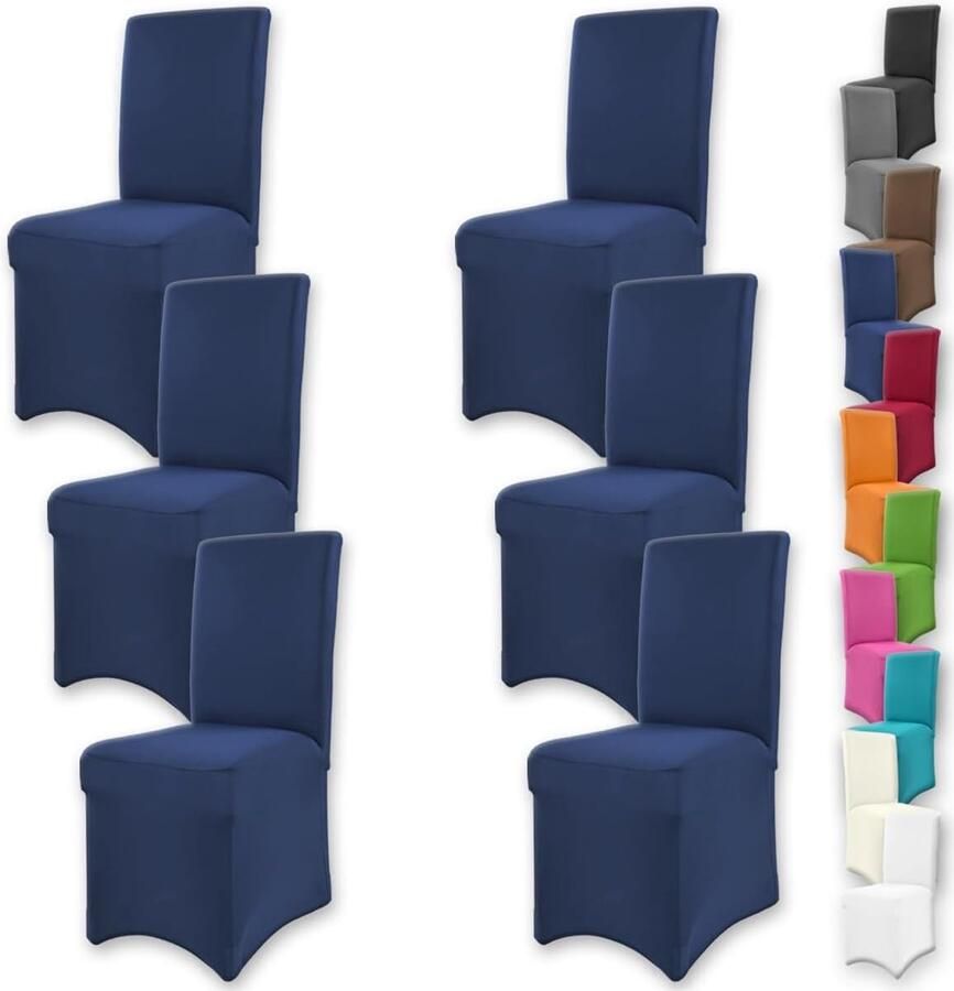 Trankielo Luxe Set van 6 Stretch Stoelhoezen in Blauw Perfecte Pasvorm voor Ronde en Hoekige Rugleuningen Bi-elastisch en Öko-Tex-standaard 100 Gecertificeerd