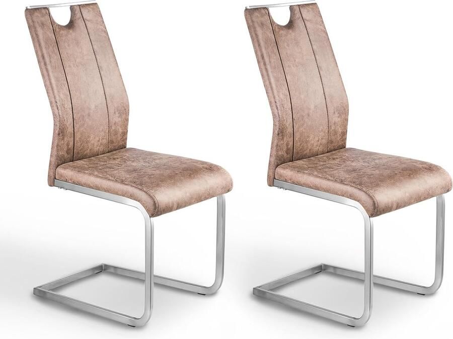 Trankielo Luxueuze Set van 2 Cantileverstoelen Bruine Schommelstoel met Metalen Frame Perfect voor Eetkamer en Keuken Belastbaarheid 120 kg