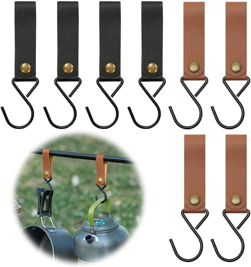 Trankielo Metalen S-Haken met PU-Lus – Set van 8 – Multifunctionele Kapstokhaken – Geschikt voor Kleding Keukengerei Handdoeken – Ideaal voor Thuis & Buitencamping