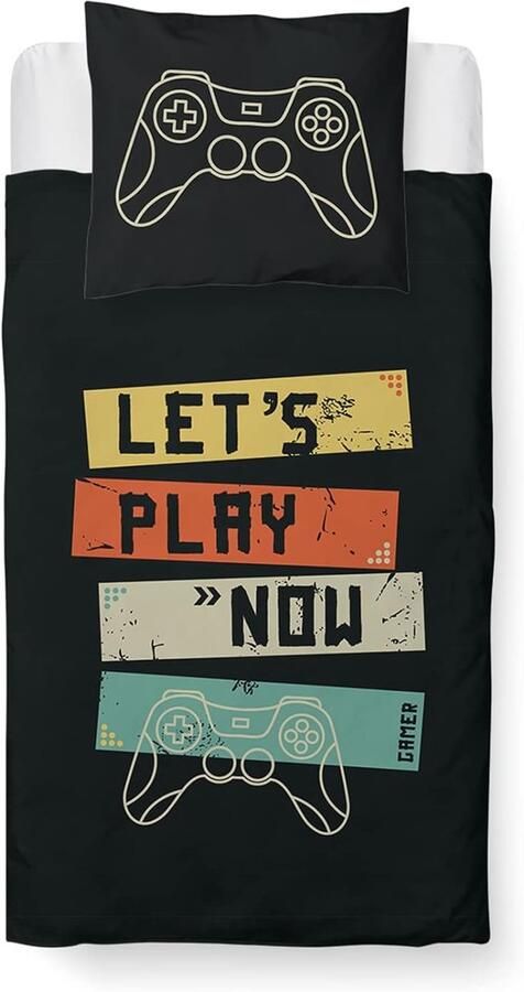 Trankielo – Microvezel Beddengoedset voor Eenpersoonsbed Gamer-Geïnspireerd Design 140 x 200 cm Dekbedovertrek + 65 x 65 cm Kussensloop met Ritssluiting