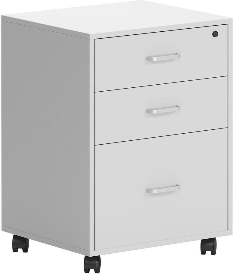 Trankielo Mobiele Archiefkast op Wielen Afsluitbare Bureauladekast met 3 Laden Voor Thuis en Kantoor