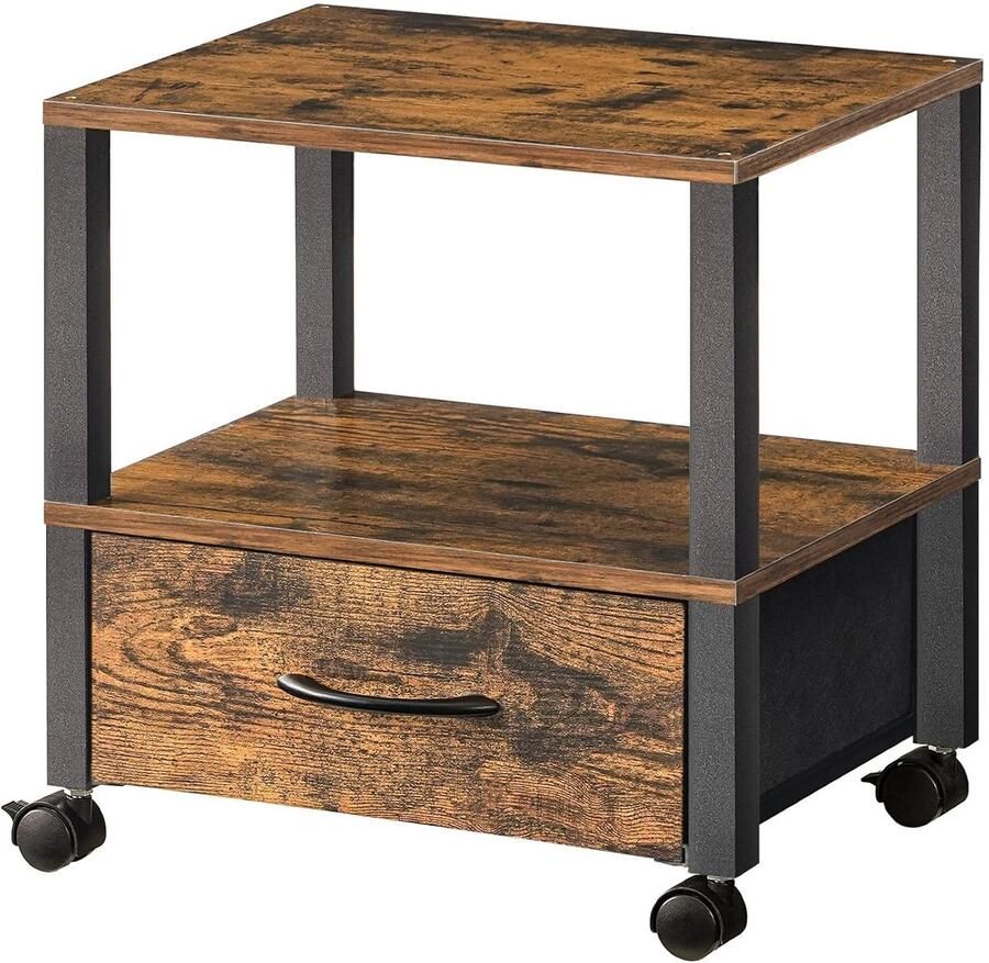Trankielo Mobiele Printerstandaard – Vintage Bruin en Zwart – Ruimtebesparend – Multifunctioneel – Kantoor en Thuis