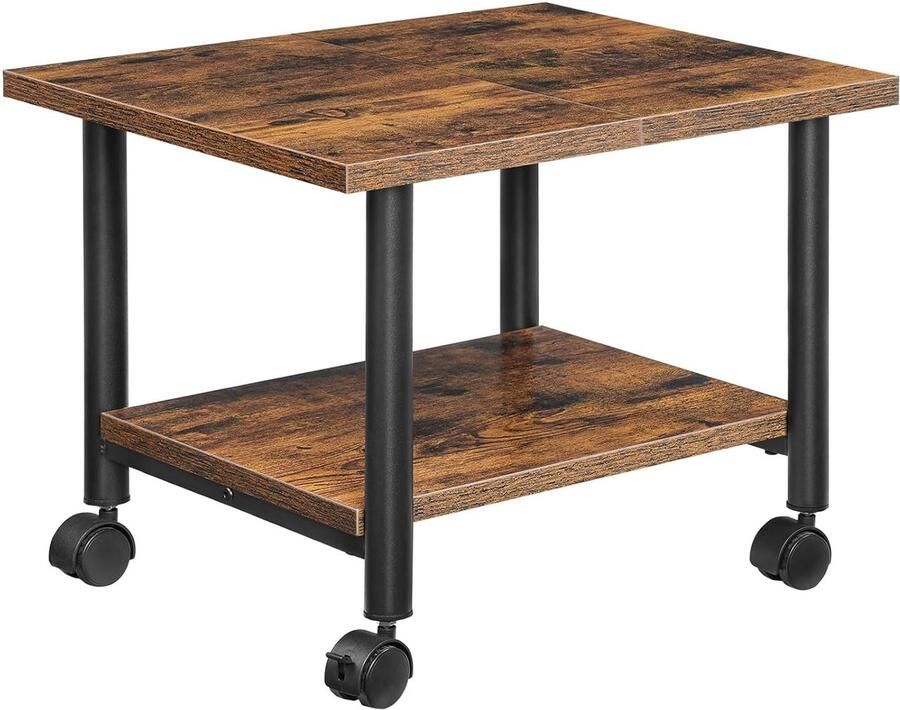 Trankielo – Mobiele Printertafel – Verrijdbaar met Vergrendelbare Wielen – Industrieel Design – Donkerbruin en Zwart