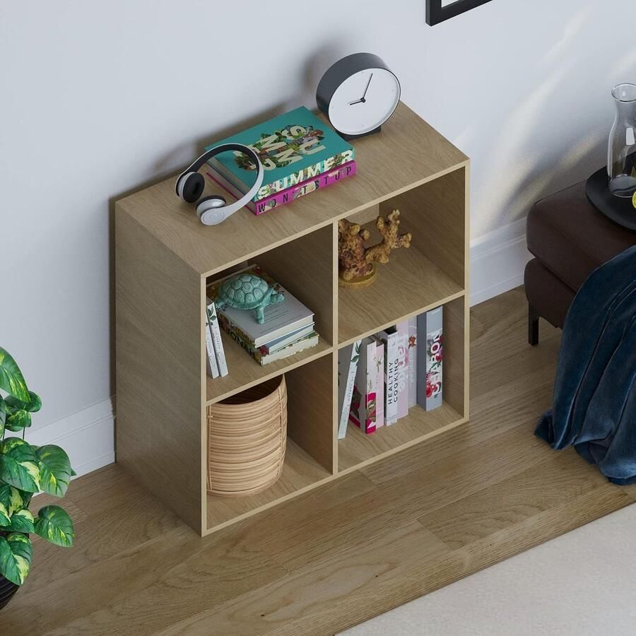 Trankielo Moderne Durham Cube Boekenkast en Organizer voor Woonkamer of Home Office (4 Cubes Eiken)