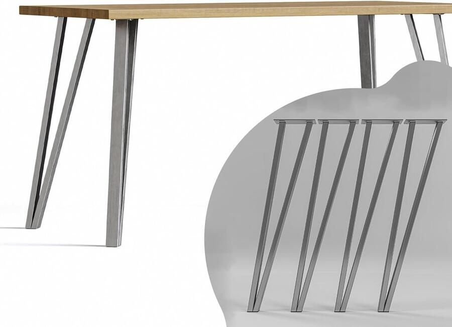 Trankielo Moderne Tafelpoten van Roestvrij Staal Set van 4 met Geïntegreerde Vloerbescherming Ideaal voor Eettafels en Bureaus