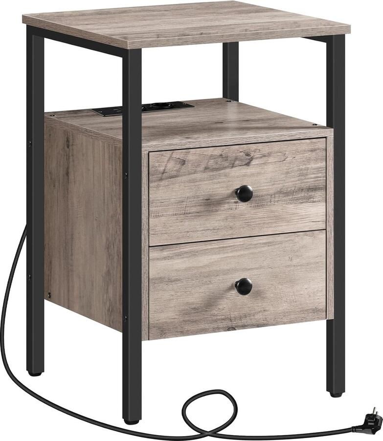 Trankielo – Multifunctioneel Nachtkastje met USB-Poorten – Salontafel met Opbergruimte – Retro Bijzettafel voor Woonkamer en Slaapkamer