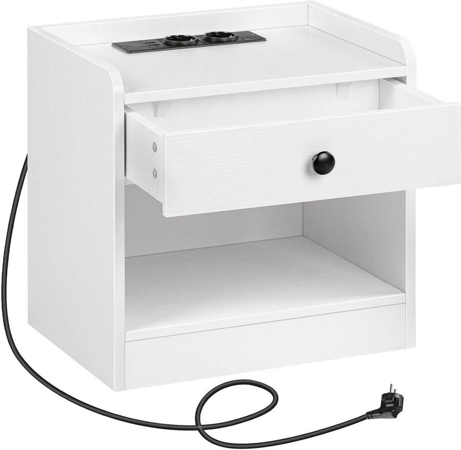 Trankielo Multifunctioneel Nachtkastje – Wit – Met Laadstation en Opbergruimte – Ideaal voor Slaapkamer en Woonkamer