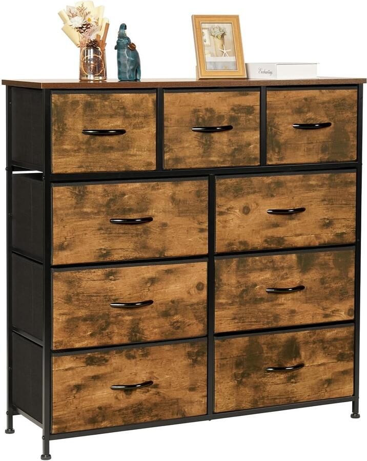 Trankielo Multifunctionele Commode – Ruime Kast met 9 Stoffen Lades – Praktisch en Stijlvol – Ideaal voor Woonkamer Slaapkamer Keuken of Kantoor