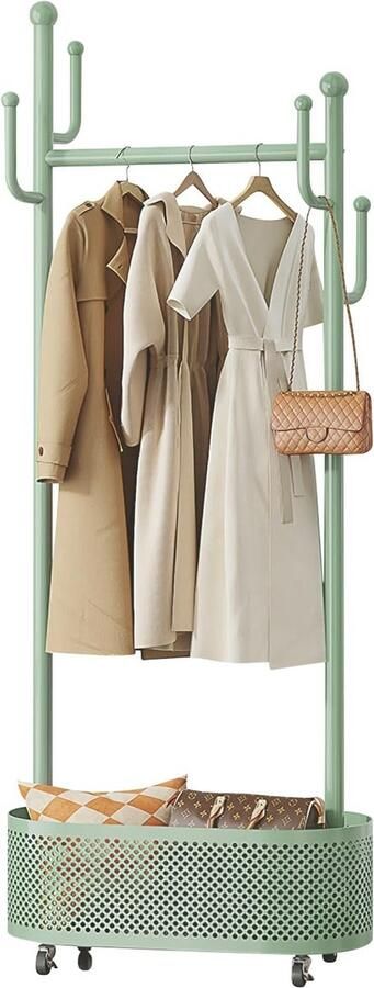 Trankielo Multifunctionele Kapstok met Mand 360° Verplaatsbaar Ideaal voor Slaapkamer Woonkamer en Veranda