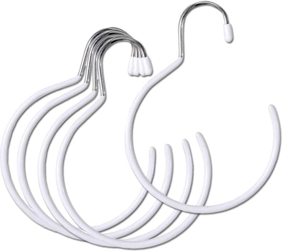 Trankielo Multifunctionele Kledingkast Organisator – Set van 5 Stropdassenhouders – Ruimtebesparende Riemhaken – Duurzaam Roestvrij Staal – Wit