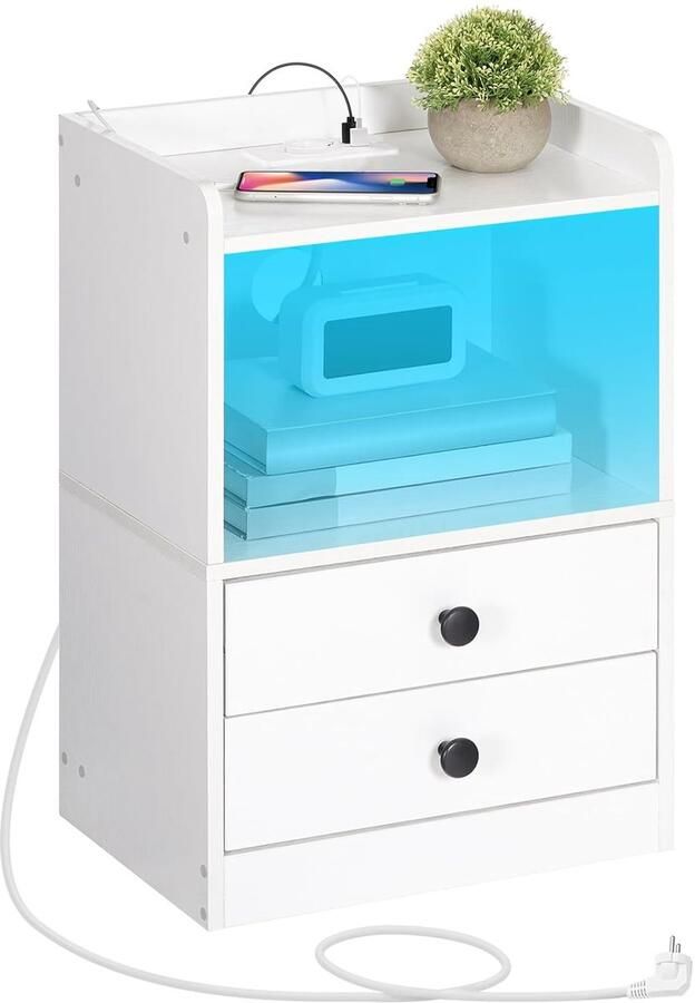Trankielo Nachtkastje met LED-verlichting en laadstation – Moderne en stijlvolle bijzettafel met opbergruimte – Wit