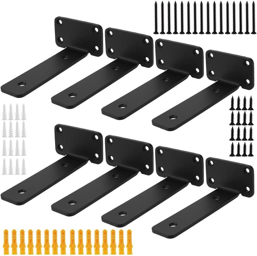 Trankielo Onzichtbare L-plankhouders 8 stuks Zwart metaal 15 5 cm 50 kg draagkracht 90 graden hoek