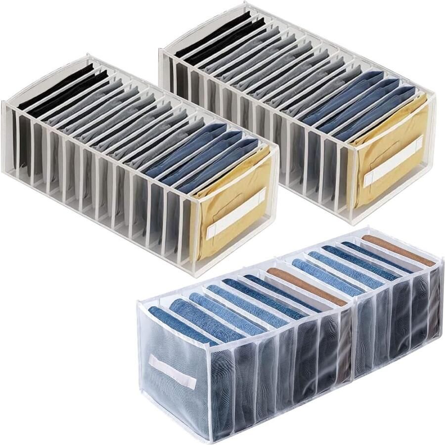 Trankielo – Opbergdozen voor Kleding – Set van 3 Stuks – Nylon Lade-Organizer – Opvouwbaar en Wasbaar – Met Handvat – Voor het Opbergen van T-Shirts Jeans Overhemden Truien – 12 Vakken