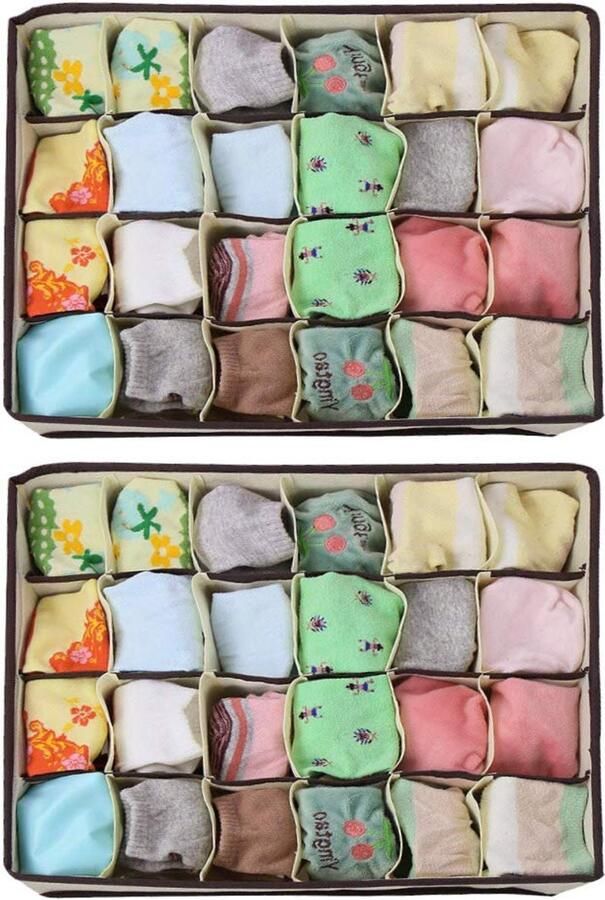 Trankielo – Opbergdozen voor Ondergoed – Set van 2 – 24 Roosters – Vouwbaar – Stof- en Vochtbestendig – Ruimtebesparend