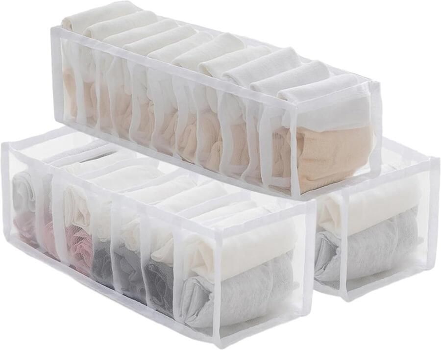 Trankielo Opvouwbare lade-organizer voor kleding – 3 stuks ademend nylon – Perfect voor ondergoed en sokken