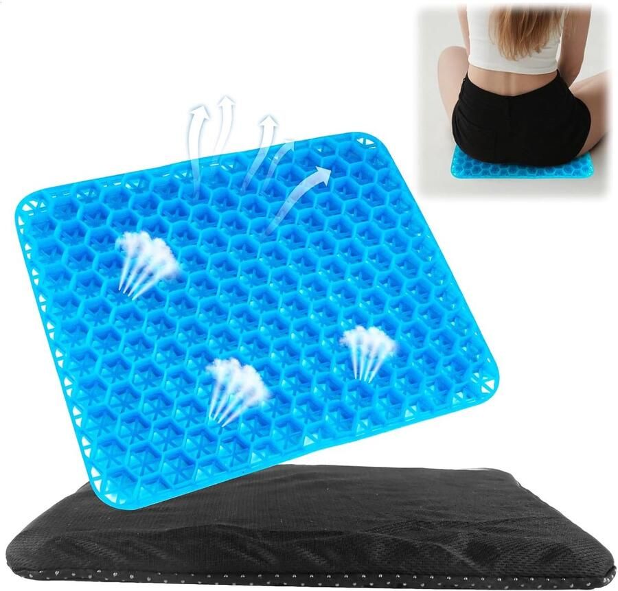 Trankielo Orthopedisch Gelkussen – 4 cm Dikte – Geschikt voor Bureaustoel Auto en Huis – Antislip en Ademend – Verkoelend – Voor Rugpijn Stuitbeen- en Ischiaspijn – Wasbaar – Zwart Paars