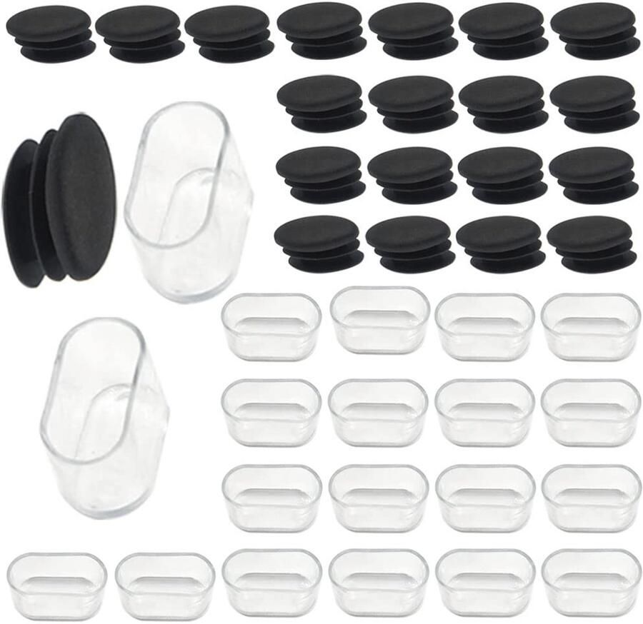 Trankielo Ovale Stoelpootdoppen 40 Stuks – Hoogwaardige Siliconen en Kunststof – Transparant en Zwart – Beschermt Tegen Krassen en Geluid – Geschikt voor Stoelen en Bureau