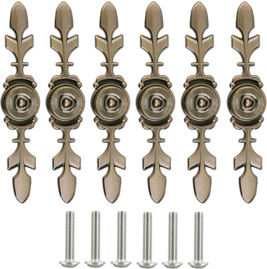Trankielo – Praktische Meubelknoppen Set van 6 – Aluminiumlegering – Vintage Deur- en Ladeknoppen – Inclusief Schroeven