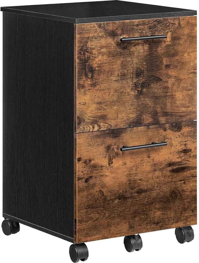 Trankielo Praktische Mobiele Archiefkast met 2 Laden en Wielen – Bureaukast – Printertafel – Hangende Archiefvakken – Donkerbruin