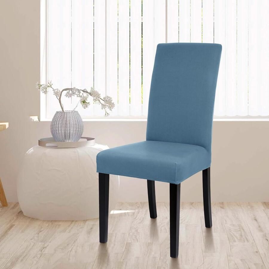 Trankielo Premium Stretch Stoelhoezen Set van 6 Wasbare en Afneembare Stoelbeschermers in Grijsblauw voor Keuken Restaurant Hotel Banket en Bruiloft
