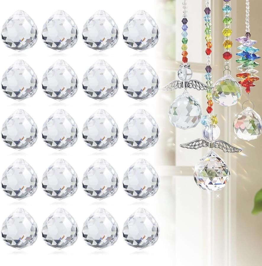 Trankielo Prisma-Kristallen set van 24 stuks 20mm Suncatcher-Kristallen voor Kroonluchters en Raamdecoraties – Transparante Hangende Decoratie Kristallen