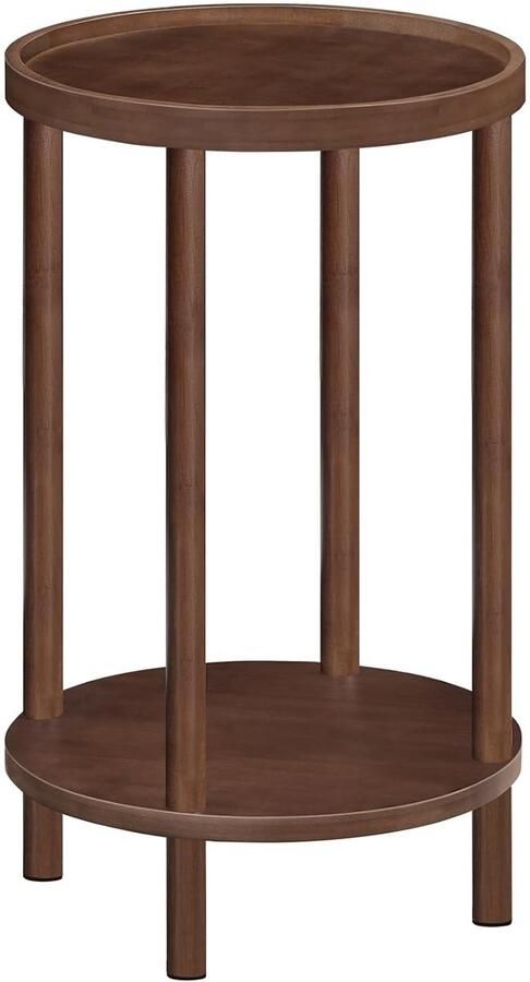 Trankielo Ronde Bamboe Bijzettafel met 2 Niveaus – Ideaal voor Kleine Ruimtes Duurzaam & Eenvoudig Te Monteren