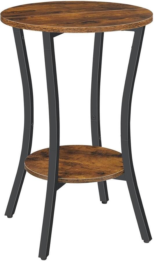 Trankielo Ronde bijzettafel met 2 niveaus Industriële stijl Compact voor kleine ruimtes Vintage bruin en zwart