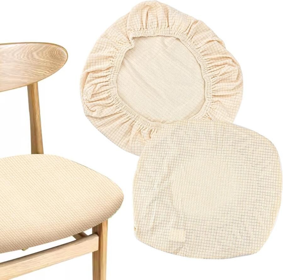 Trankielo Ronde Krukhoes en Stoelovertrek – Stretch – Geschikt voor Eetkamerstoelen en Bureaustoelen – Zwart en Wit