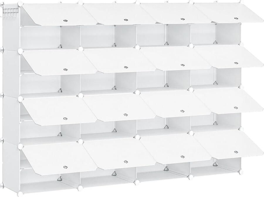 Trankielo Ruim Schoenenrek met 16 Vakken Modulaire Schoenenkast Voor 64 Paar Schoenen Praktisch en Elegant Wit