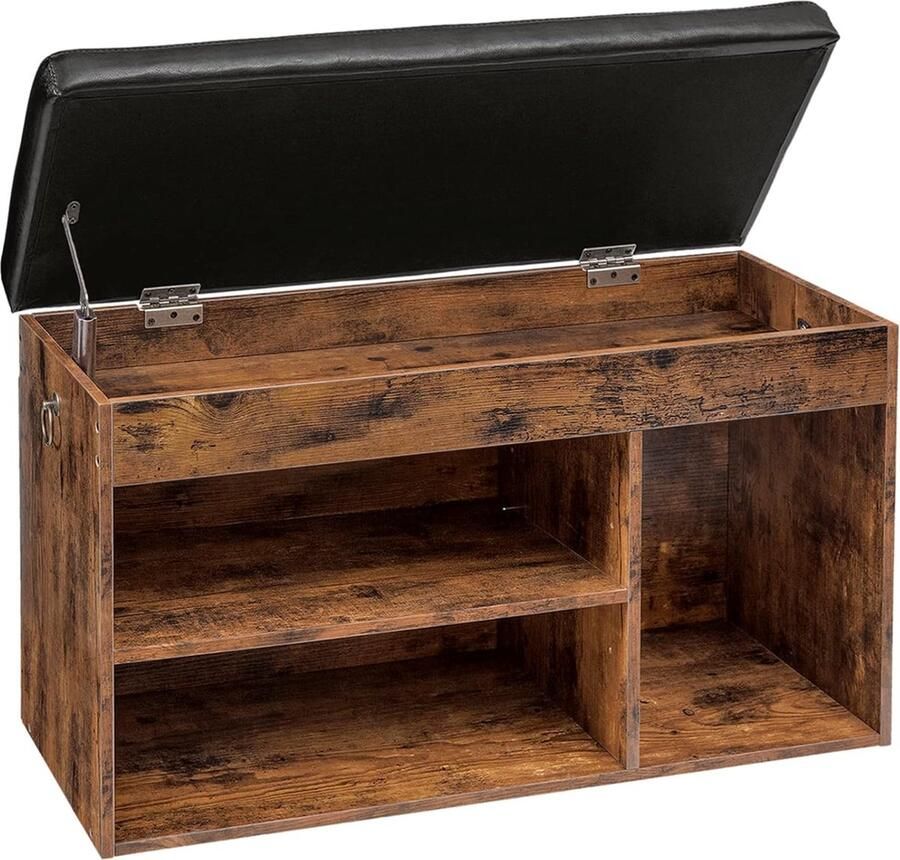 Trankielo Ruimtebesparende Schoenenkast met Comfortabel Kussen & Verstelbare Planken – Vintage Stijl Schoenenbank voor Hal Gang & Woonkamer