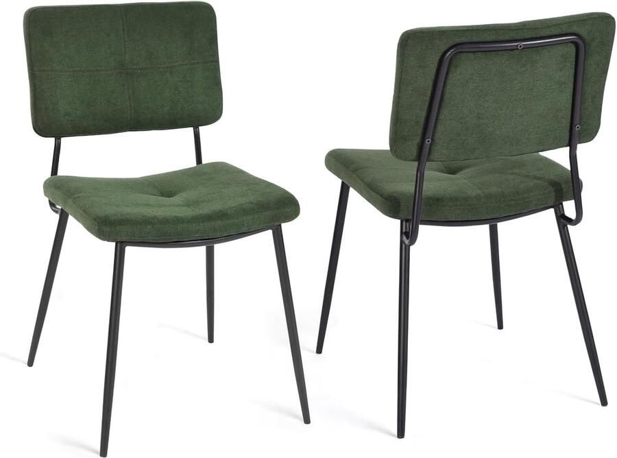 Trankielo Set van 2 Elegante Eetkamerstoelen in Retro Stijl Ergonomische Keukenstoelen met Gestoffeerde Zitvlak en Rugleuning Groen 54x45x82cm