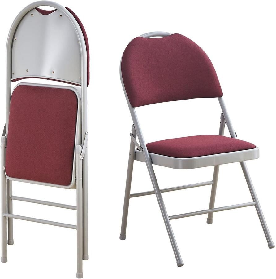 Trankielo Set van 2 Gevoerde Metalen Vouwstoelen Rode Gastenstoel met Verlengde Rugleuning en Draaghandvat Geschikt voor Binnen en Makkelijk te Vervoeren