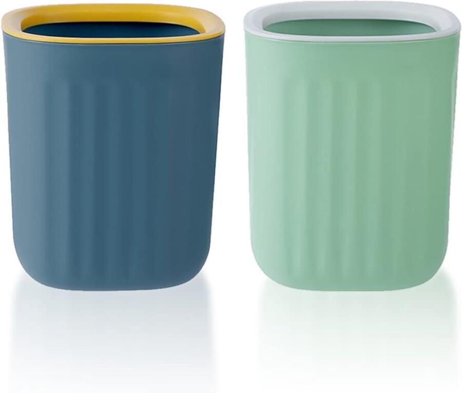 Trankielo Set van 2 mini tafelvuilnisemmers Zonder afdekking ideaal voor badkamer keuken kantoor Blauw en groen
