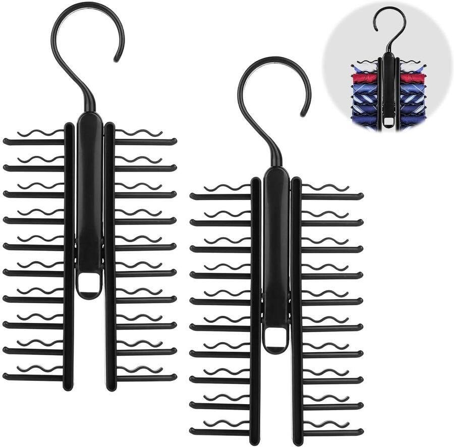 Trankielo Set van 2 Stropdashouders voor Kast – Anti-Slip met 360 Graden Draaifunctie – Zwart – Voor Stropdassen Riemen en Sjaals