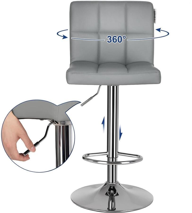 Trankielo Set van 2 Verstelbare Barkrukken 360 Graden Draaibaar met Rugleuning en Voetensteun