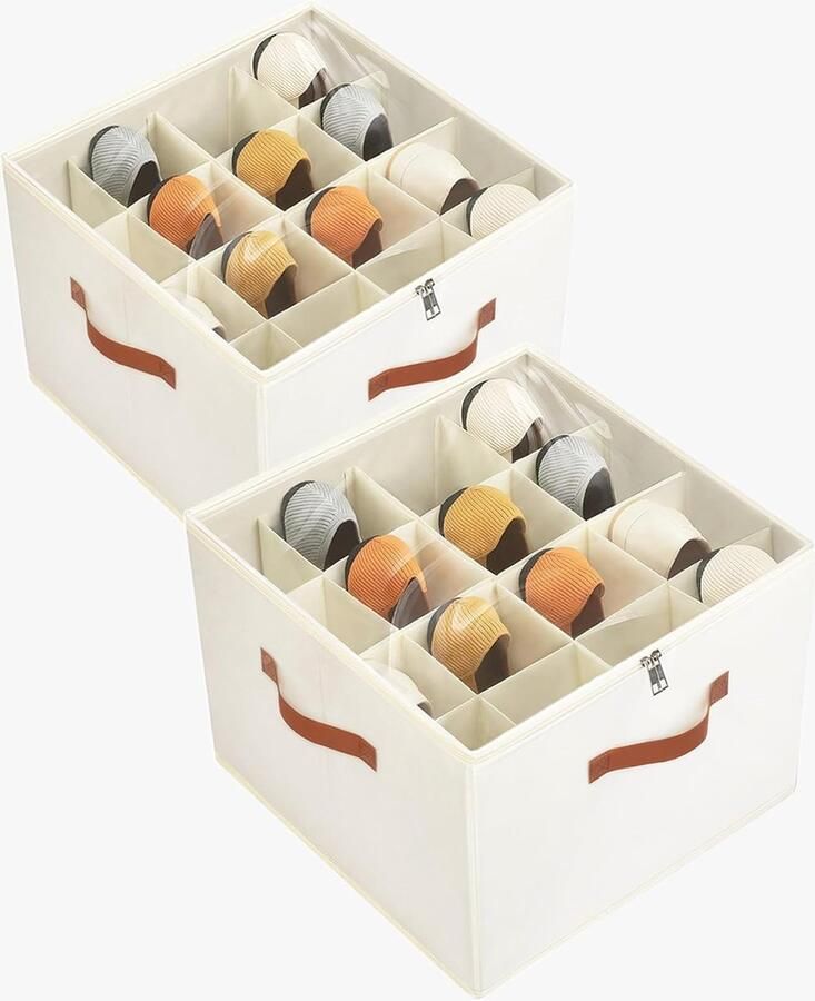 Trankielo Set van 2 Verstelbare Schoenen Organizers Opvouwbare Stof Bewaardoos met Transparante Deksel Ruimtebesparende Oplossing voor Kasten