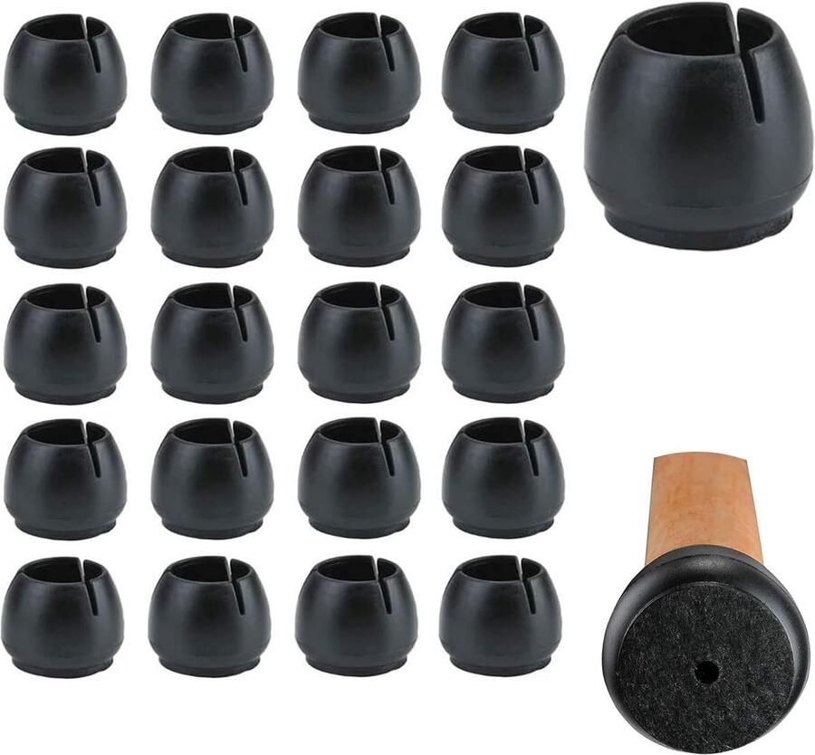 Trankielo Set van 20 Stoelpootkappen – Duurzame Vloerbescherming – Voorkomt Krassen en Lawaai – Geschikt voor Stoelpoten van 25-29MM – Zwart
