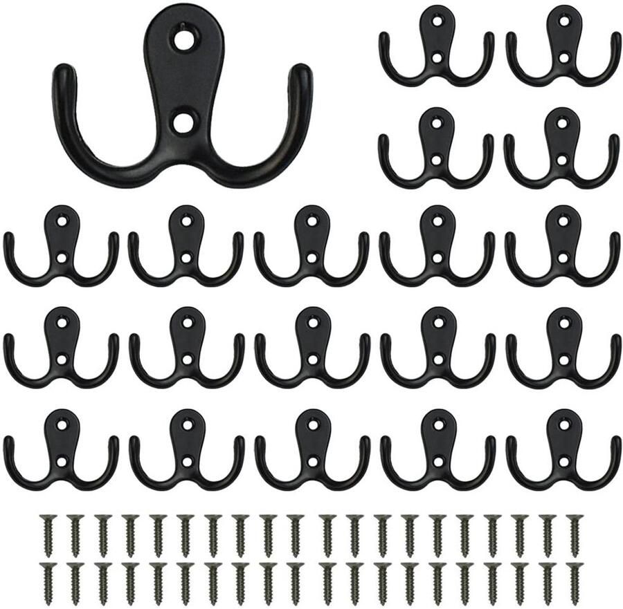 AFASOES 20 stuks kapstokhaken dubbele haken garderobehaken haken dubbel vintage met schroeven wandhaken zwarte kapstokhaken retro jashaken hoedenhaken kapstokhaken tuinhaken voor badkamer kast keuken